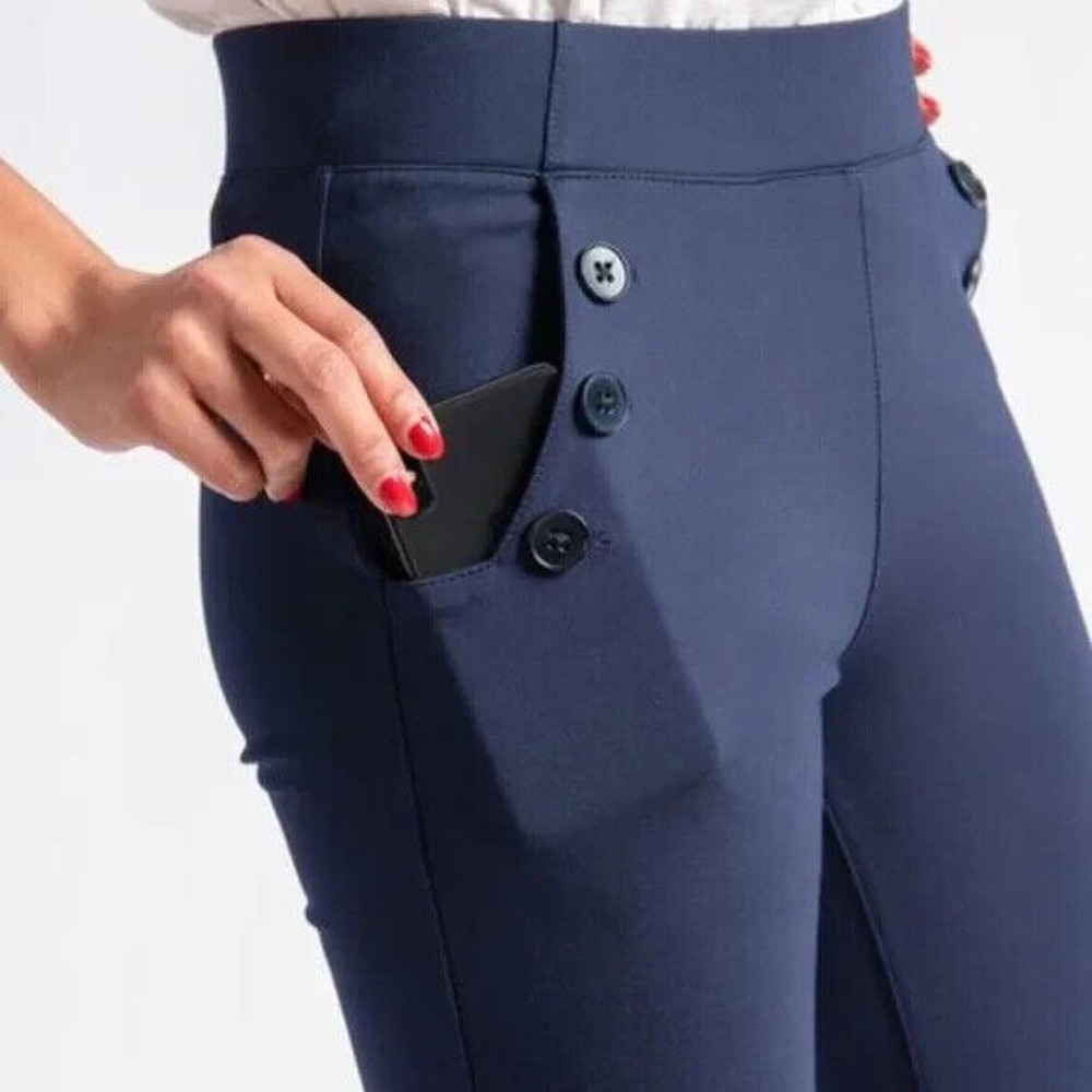 Betabrand Boot-Cut Six Button Dress Pant Yoga Pants Navy Women's Large H14796 - Picture 5 of 15